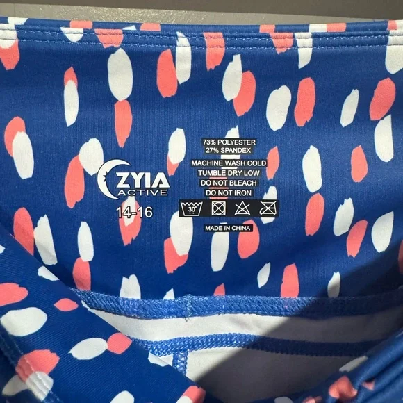 ZYIA 14-16 Light N Tight Capri Leggings Blue Pink White - Picture 5 of 5